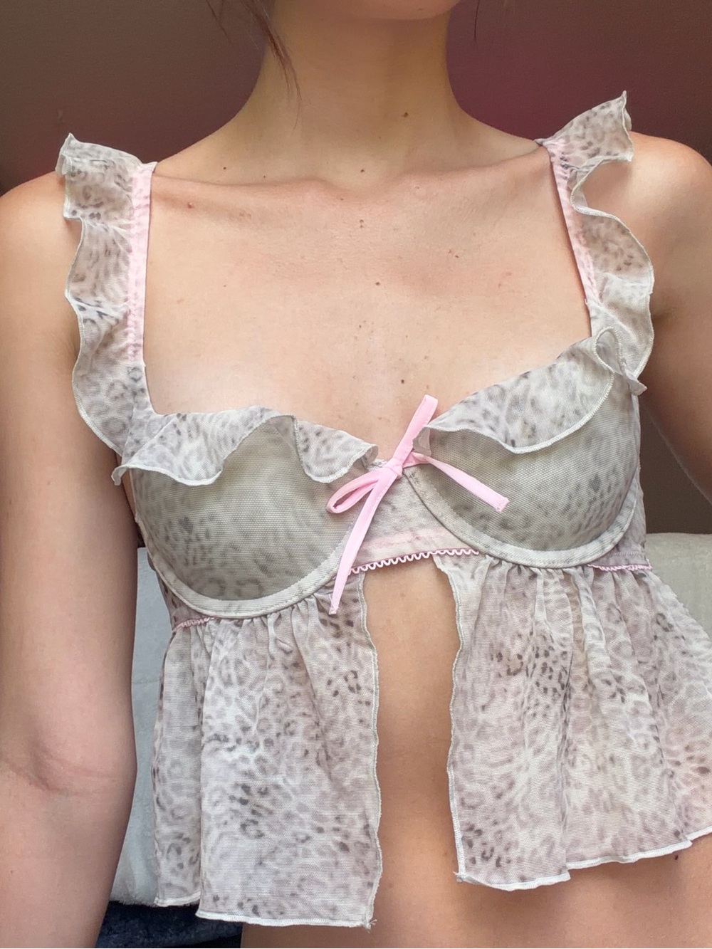 PINK Victoria's Secret Sheer Leopard Babydoll Bralette with Pink Trim